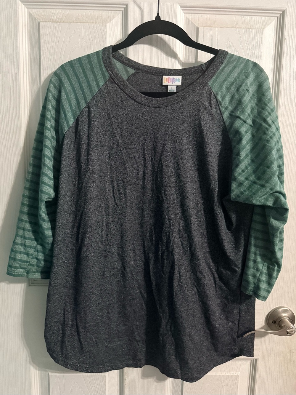 LuLaRoe Dark Charcoal Randy Raglan 3/4 length sleeve t-shirt